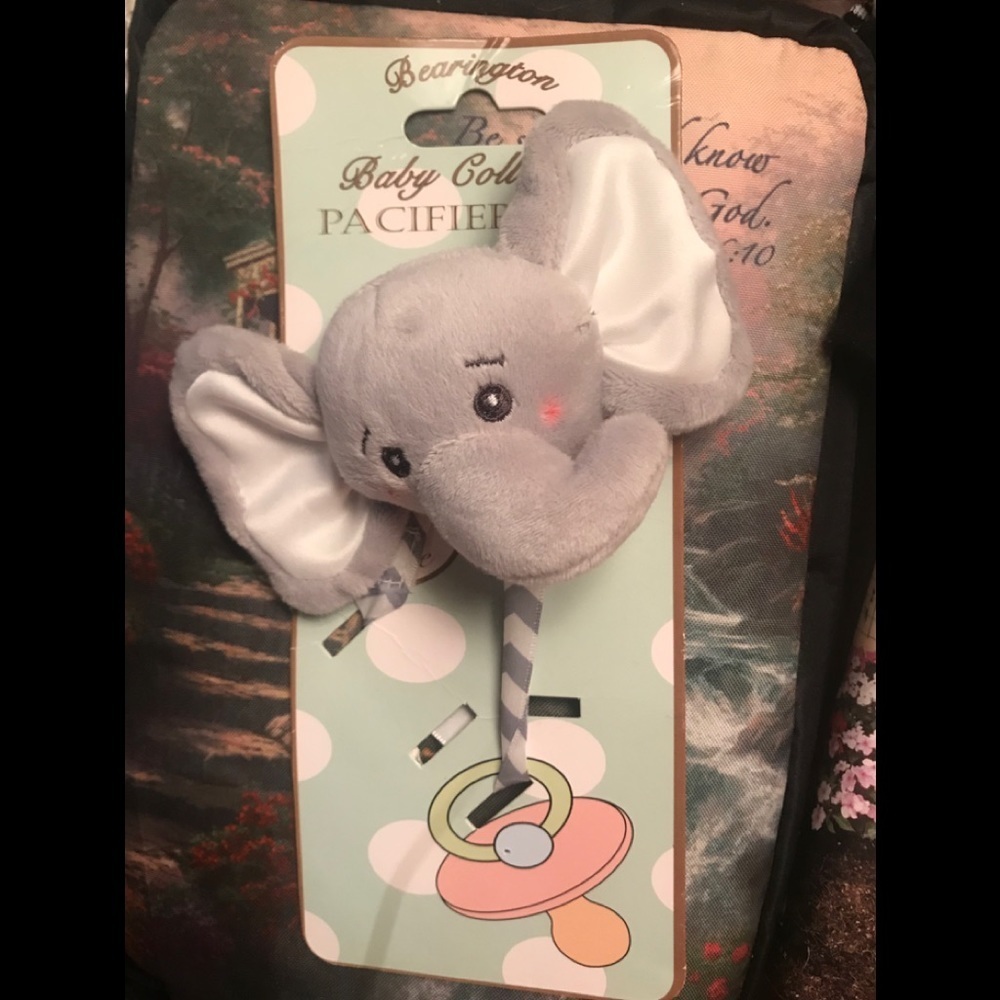 🩶 Bearington Baby Collection Elephant Pacifier Clip NWT